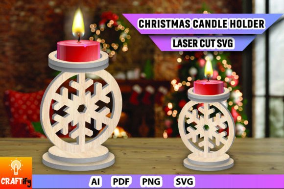Christmas Candle Holder Laser Cut SVG for Winter Amp