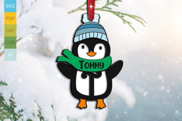 Christmas Penguin Letter T SVG: Laser-Cut Winter Branding