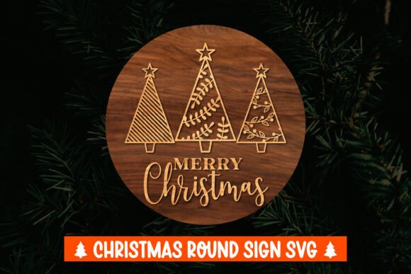 Christmas Round Wood Sign SVG for Laser Cutting and Winter Amp
