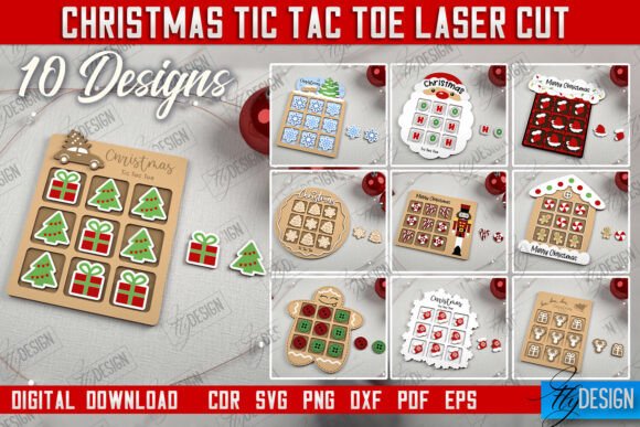 Christmas Tic Tac Toe CNC File: A Festive Laser Cutting Asset