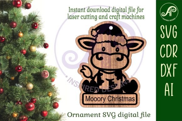 Cow Christmas Ornament SVG for Laser Cutting