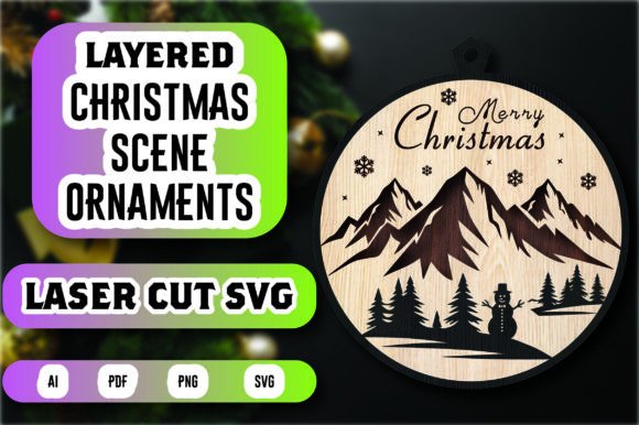 Layered Christmas Scene Ornament SVG for Laser Cutting