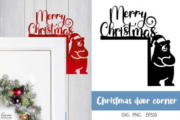 Merry Christmas Door Corner Design for Laser Cutting and Winter Branding