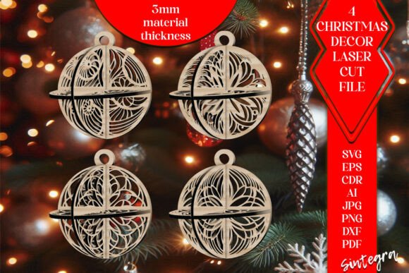 Seasonal Laser Cut V8: 3D Christmas Balls SVG Designs