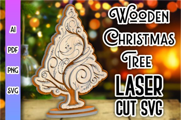 Standing Wooden Christmas Tree Laser Design for Winter Content
